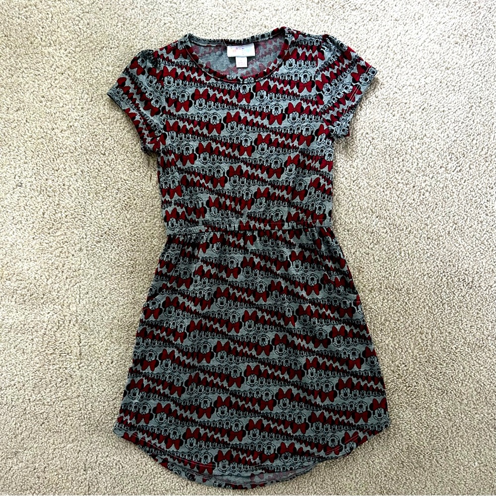 Like new LulaRoe Disney Minnie Mouse All Over Girls Gray Dress Size 6 Pockets